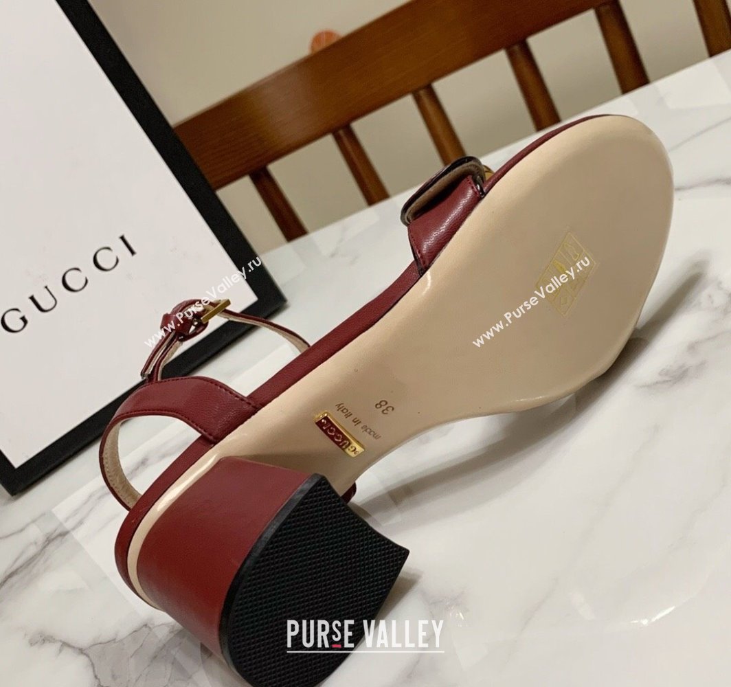 Gucci Leather Wave Heel Sandals 7cm Burgundy 2025 GG042304 (SS-250423129)