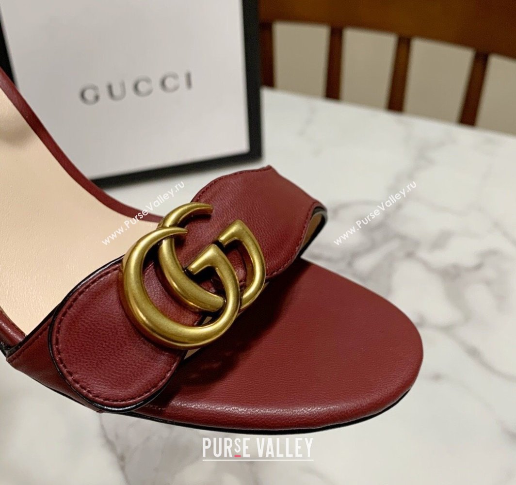 Gucci Leather Wave Heel Sandals 7cm Burgundy 2025 GG042304 (SS-250423129)