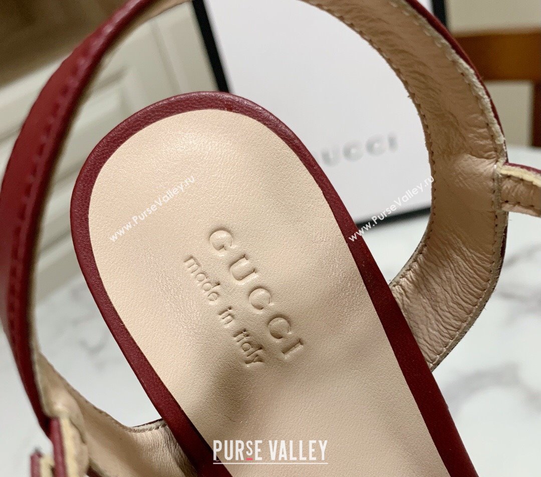 Gucci Leather Wave Heel Sandals 7cm Burgundy 2025 GG042304 (SS-250423129)