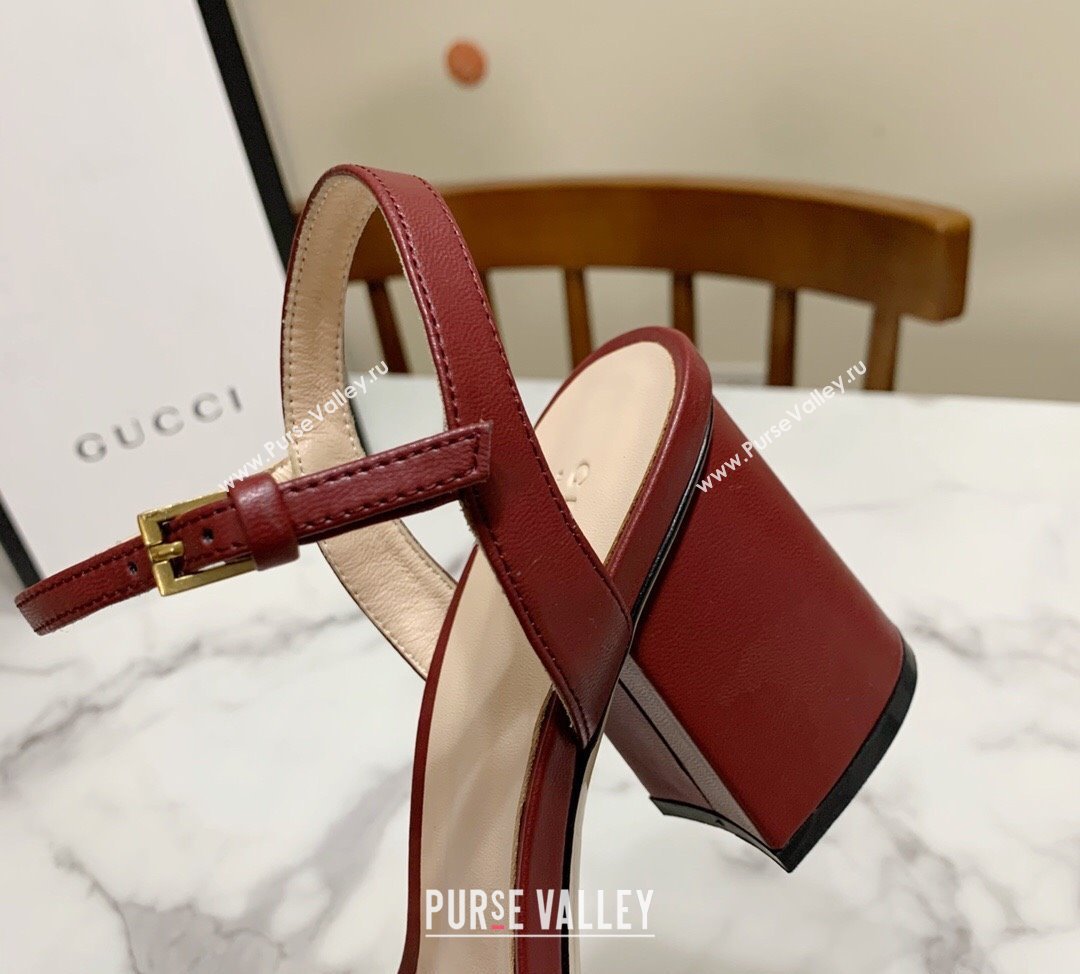 Gucci Leather Wave Heel Sandals 7cm Burgundy 2025 GG042304 (SS-250423129)