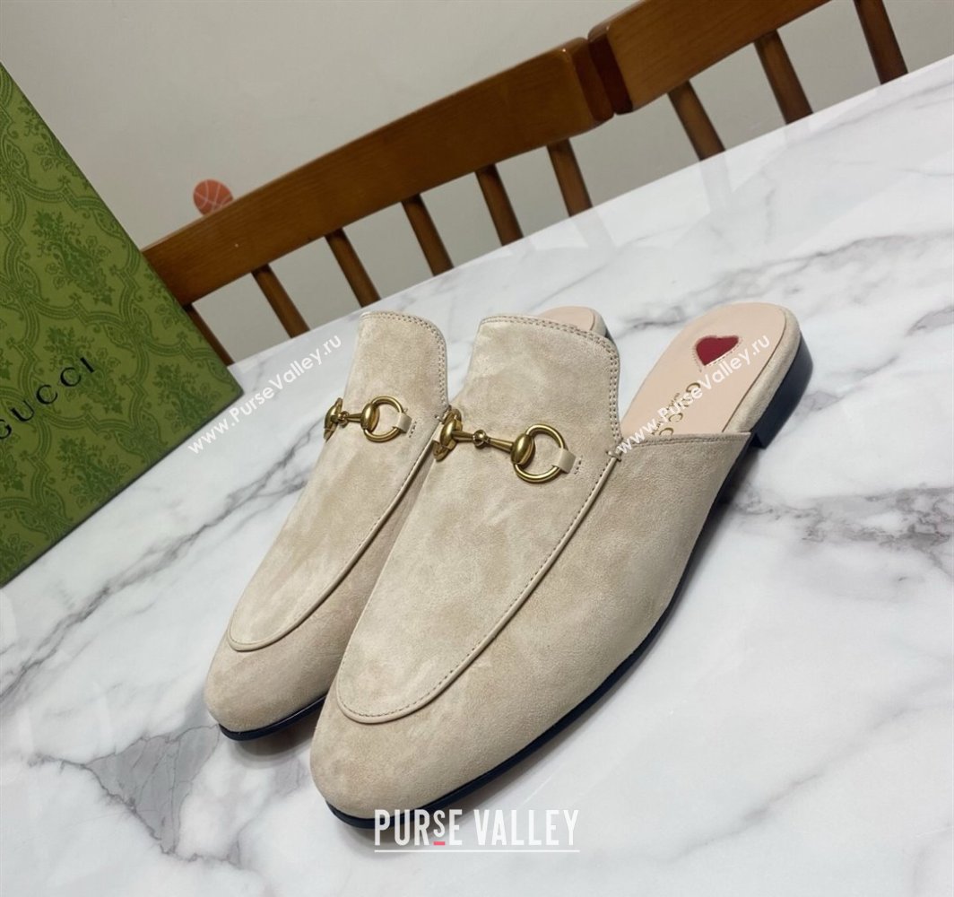 Gucci Princetown Suede Flat Slippers Pale Grey 2025 557730 (SS-250423133)