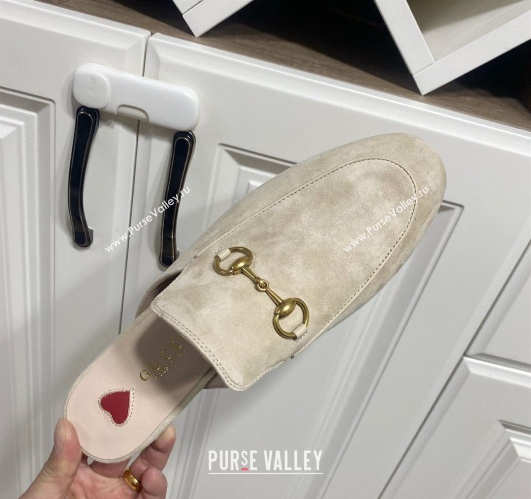 Gucci Princetown Suede Flat Slippers Pale Grey 2025 557730 (SS-250423133)