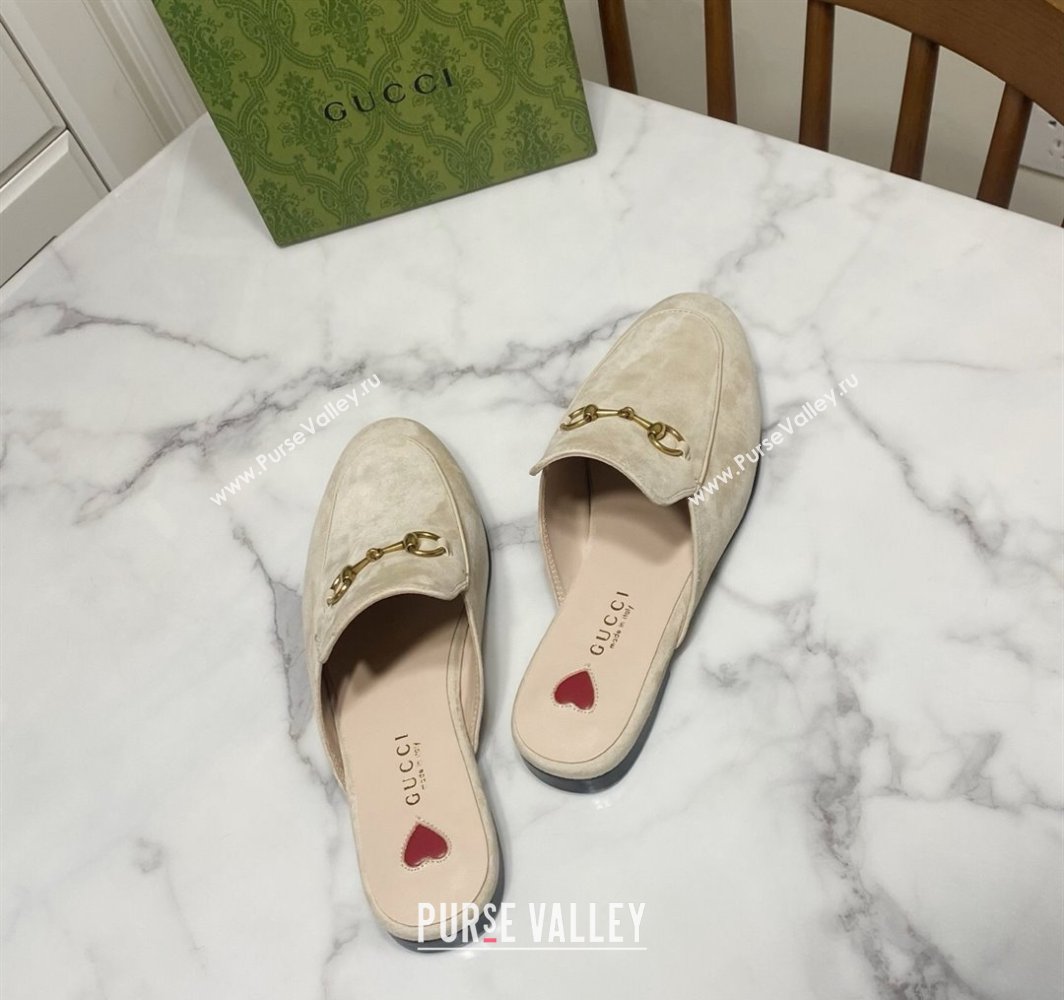 Gucci Princetown Suede Flat Slippers Pale Grey 2025 557730 (SS-250423133)