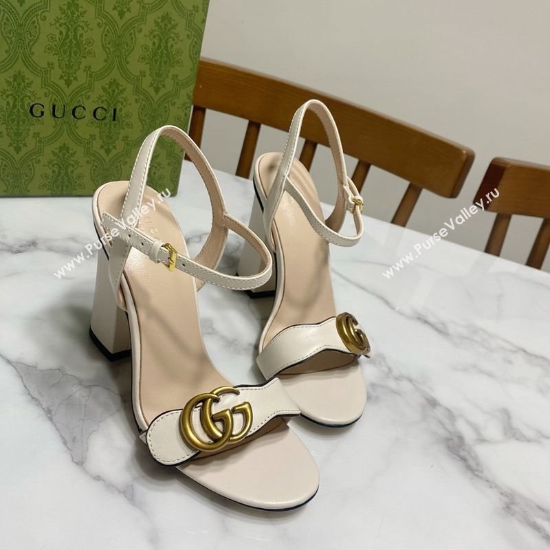 Gucci Leather Wave Heel Sandals 10cm White 2025 GG042304 (SS-250423119)