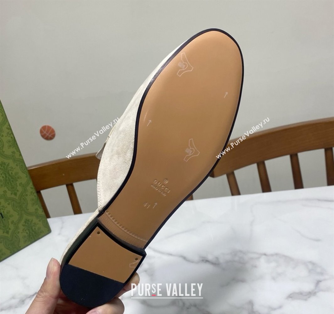 Gucci Princetown Suede Flat Slippers Pale Grey 2025 557730 (SS-250423133)