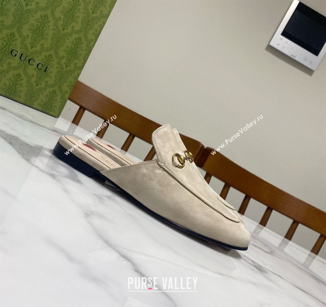 Gucci Princetown Suede Flat Slippers Pale Grey 2025 557730 (SS-250423133)
