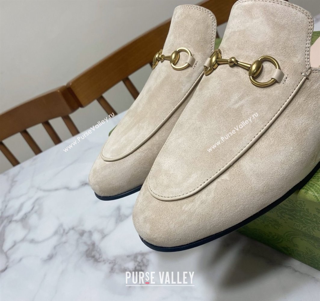 Gucci Princetown Suede Flat Slippers Pale Grey 2025 557730 (SS-250423133)