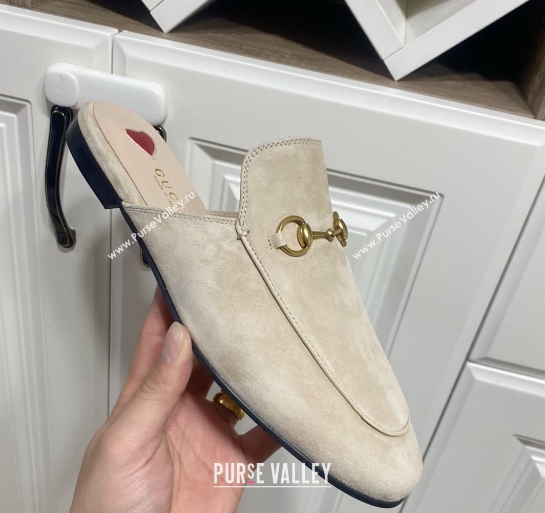 Gucci Princetown Suede Flat Slippers Pale Grey 2025 557730 (SS-250423133)