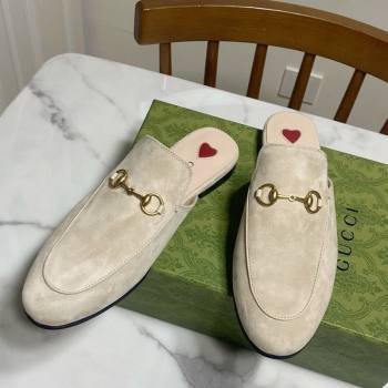 Gucci Princetown Suede Flat Slippers Pale Grey 2025 557730 (SS-250423133)