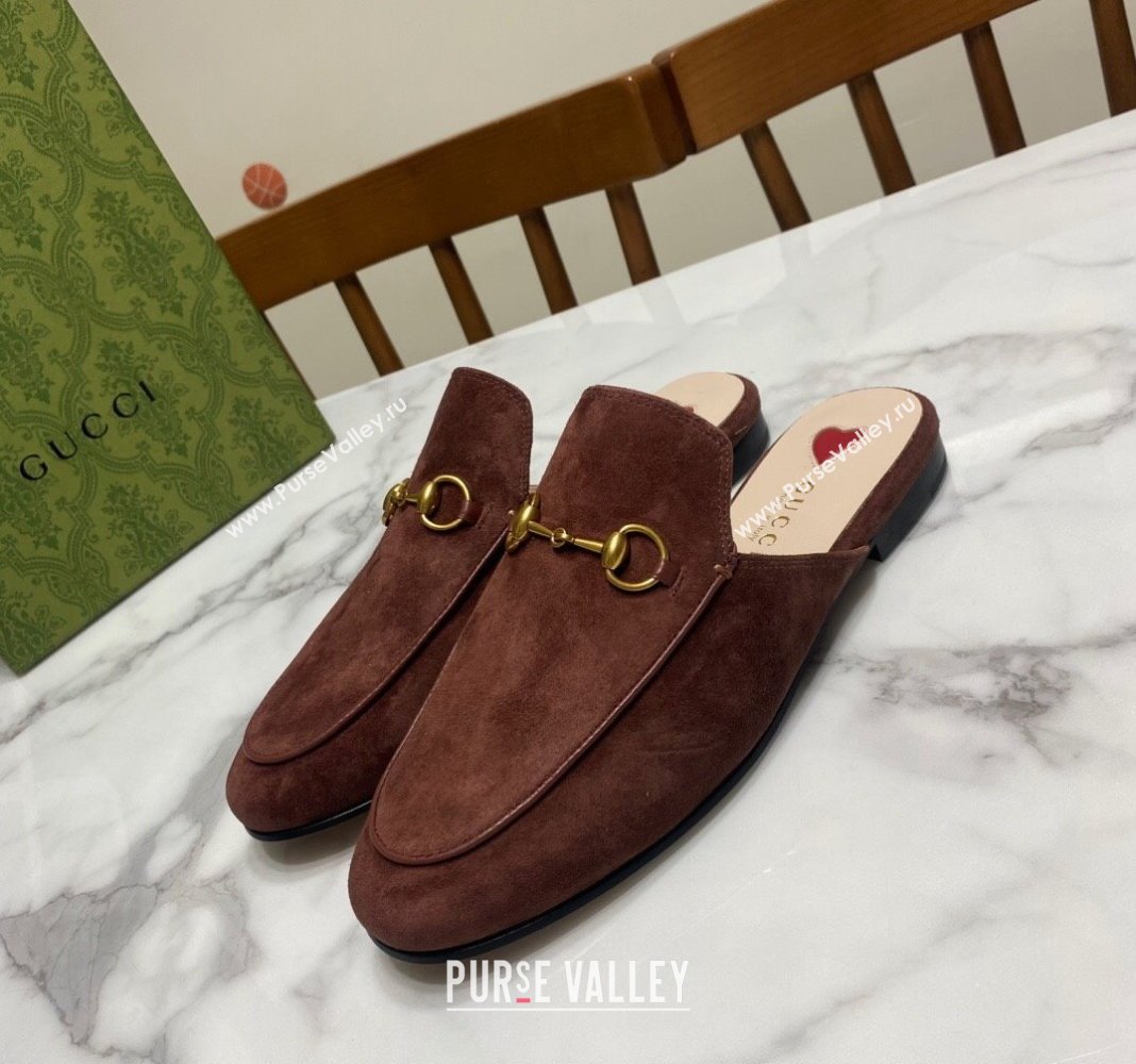 Gucci Princetown Suede Flat Slippers Dark Brown 2025 557730 (SS-250423134)