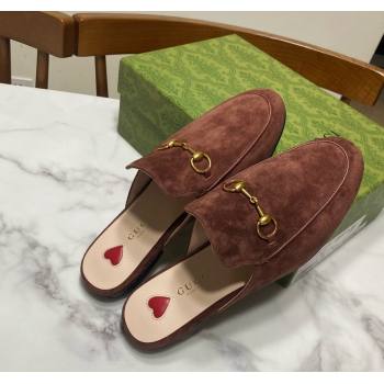 Gucci Princetown Suede Flat Slippers Dark Brown 2025 557730 (SS-250423134)