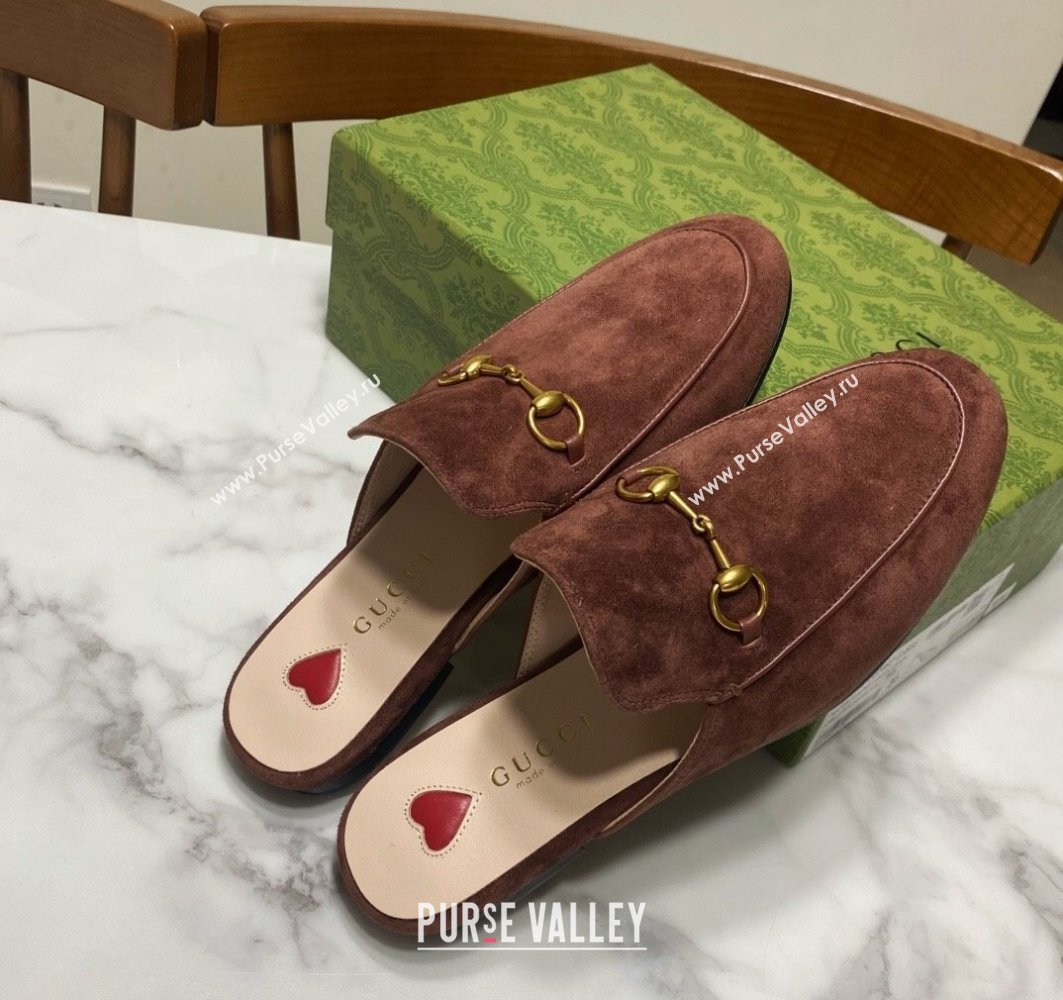 Gucci Princetown Suede Flat Slippers Dark Brown 2025 557730 (SS-250423134)