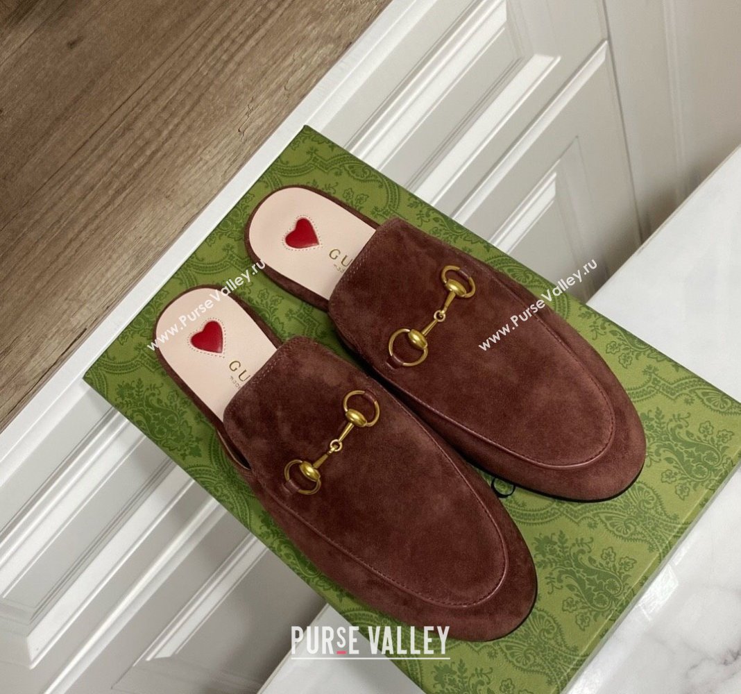 Gucci Princetown Suede Flat Slippers Dark Brown 2025 557730 (SS-250423134)