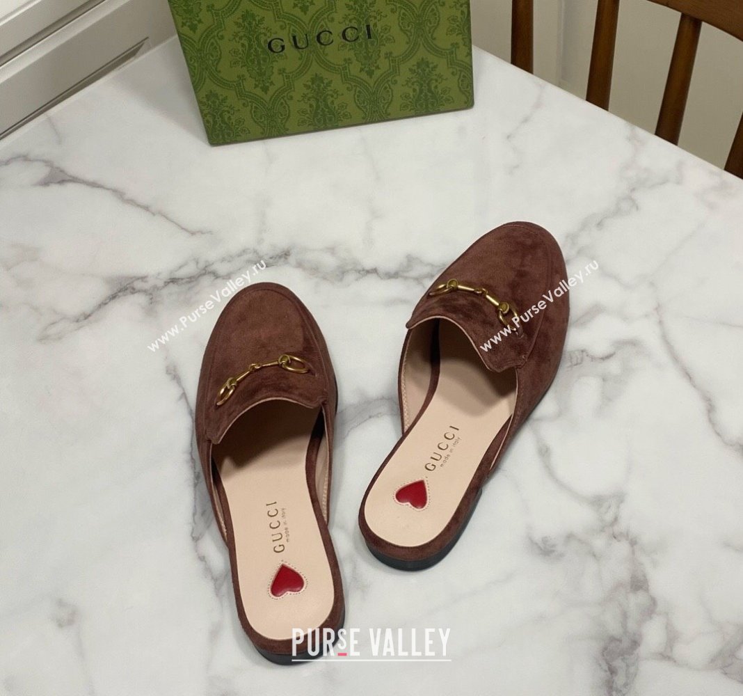 Gucci Princetown Suede Flat Slippers Dark Brown 2025 557730 (SS-250423134)