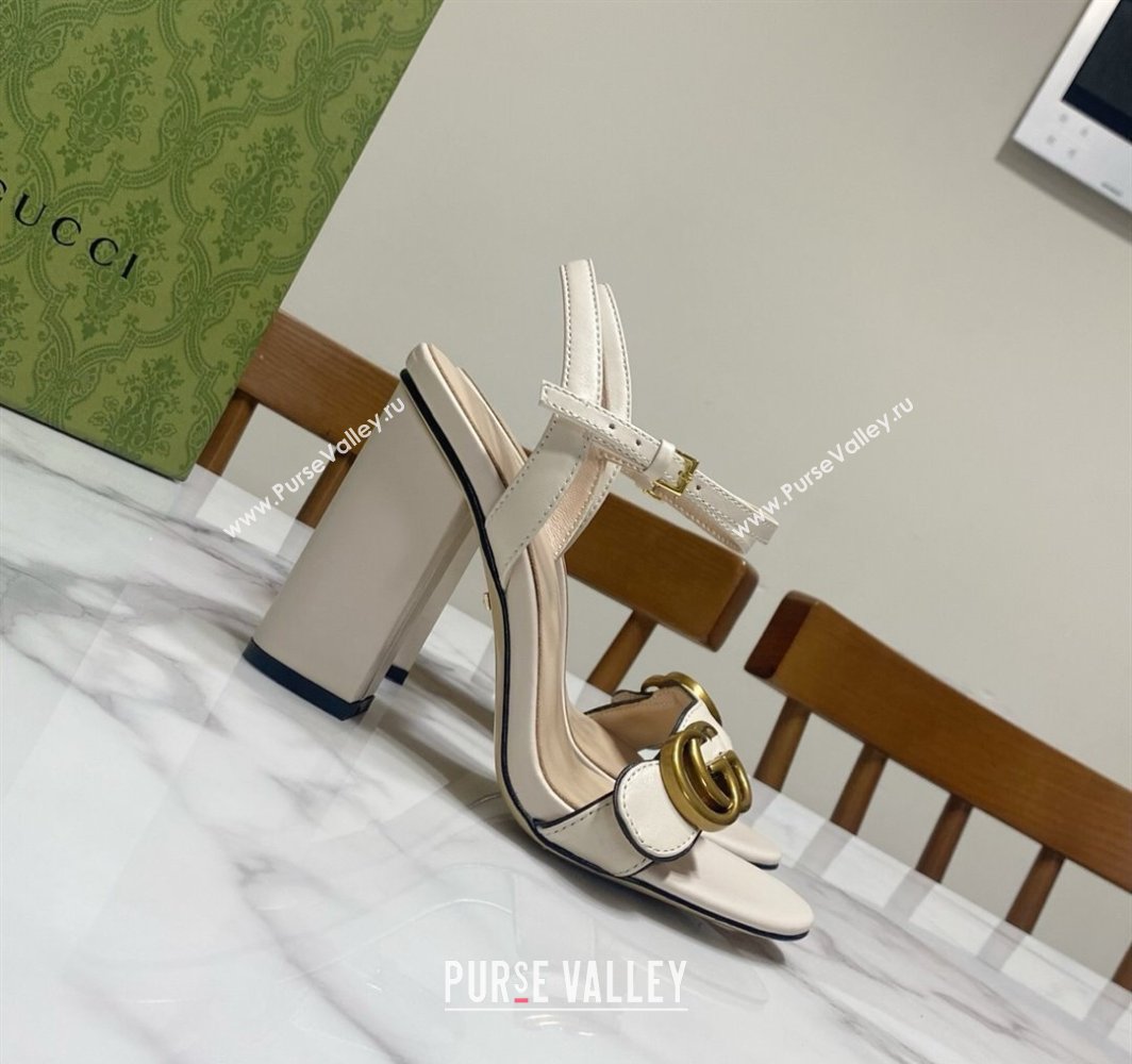 Gucci Leather Wave Heel Sandals 10cm White 2025 GG042304 (SS-250423119)