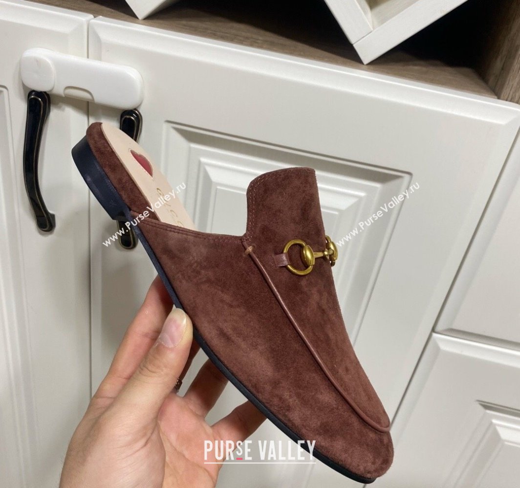 Gucci Princetown Suede Flat Slippers Dark Brown 2025 557730 (SS-250423134)