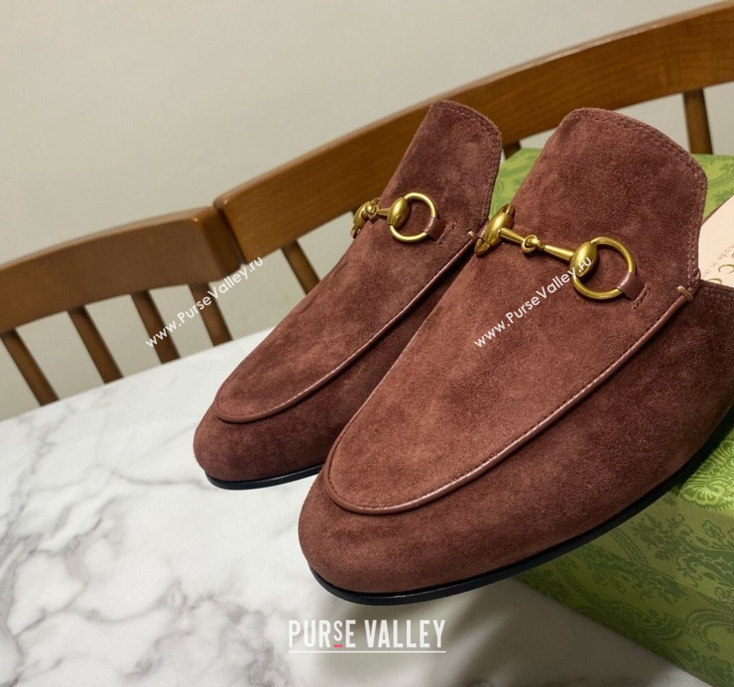 Gucci Princetown Suede Flat Slippers Dark Brown 2025 557730 (SS-250423134)