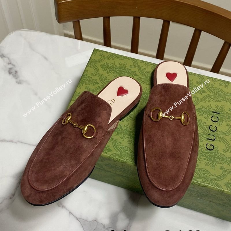 Gucci Princetown Suede Flat Slippers Dark Brown 2025 557730 (SS-250423134)