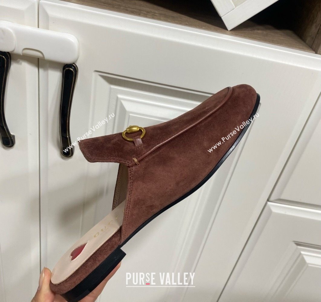 Gucci Princetown Suede Flat Slippers Dark Brown 2025 557730 (SS-250423134)