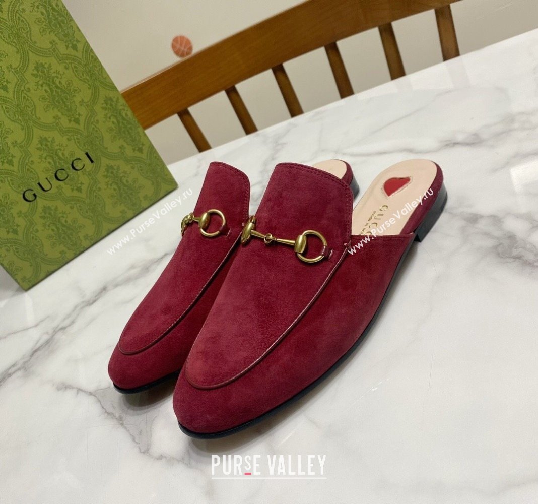 Gucci Princetown Suede Flat Slippers Burgundy 2025 557730 (SS-250423135)