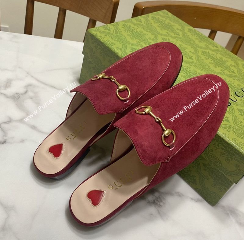 Gucci Princetown Suede Flat Slippers Burgundy 2025 557730 (SS-250423135)