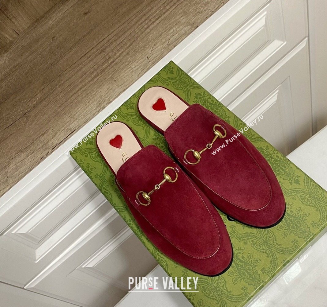 Gucci Princetown Suede Flat Slippers Burgundy 2025 557730 (SS-250423135)