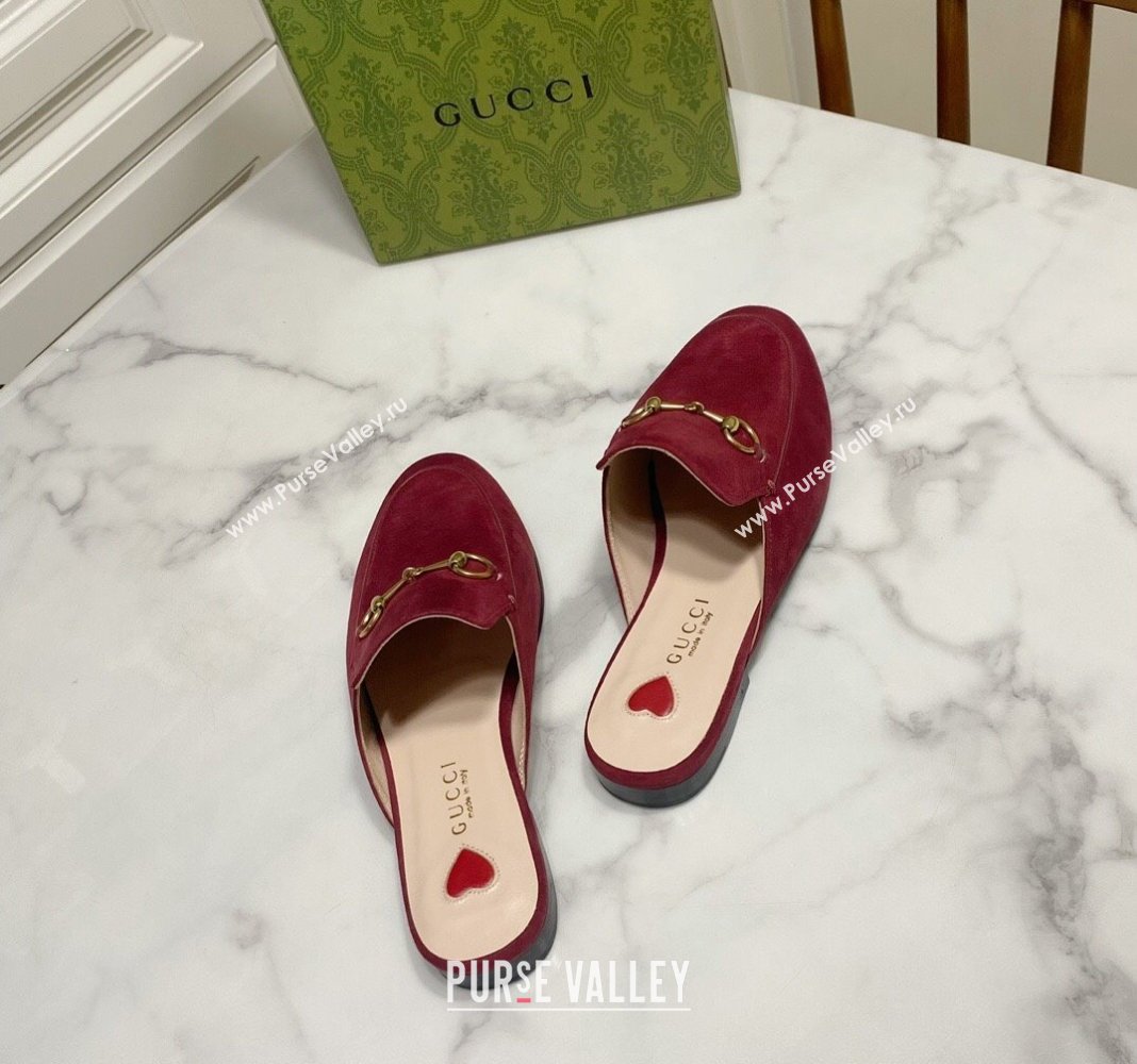 Gucci Princetown Suede Flat Slippers Burgundy 2025 557730 (SS-250423135)