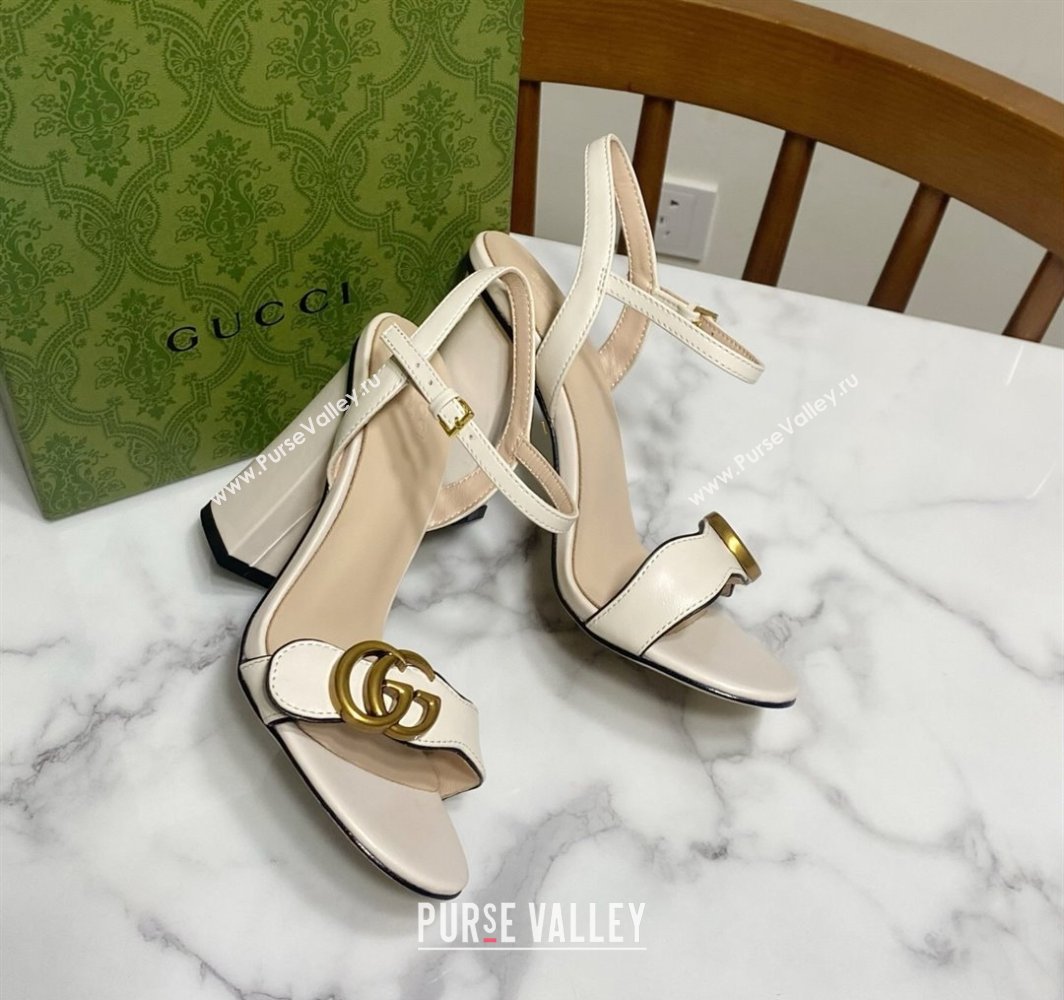 Gucci Leather Wave Heel Sandals 10cm White 2025 GG042304 (SS-250423119)