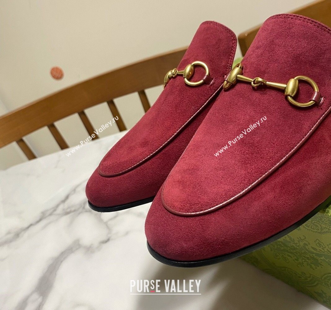 Gucci Princetown Suede Flat Slippers Burgundy 2025 557730 (SS-250423135)