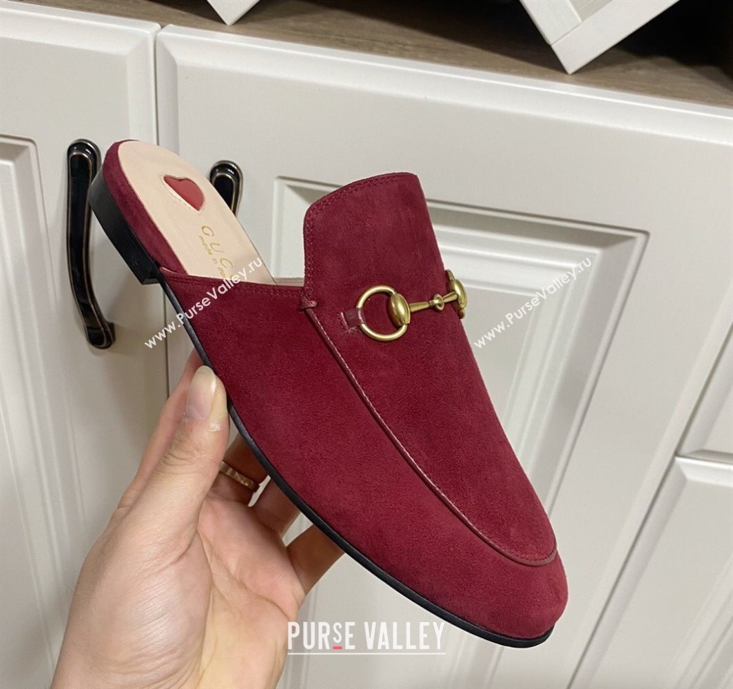 Gucci Princetown Suede Flat Slippers Burgundy 2025 557730 (SS-250423135)