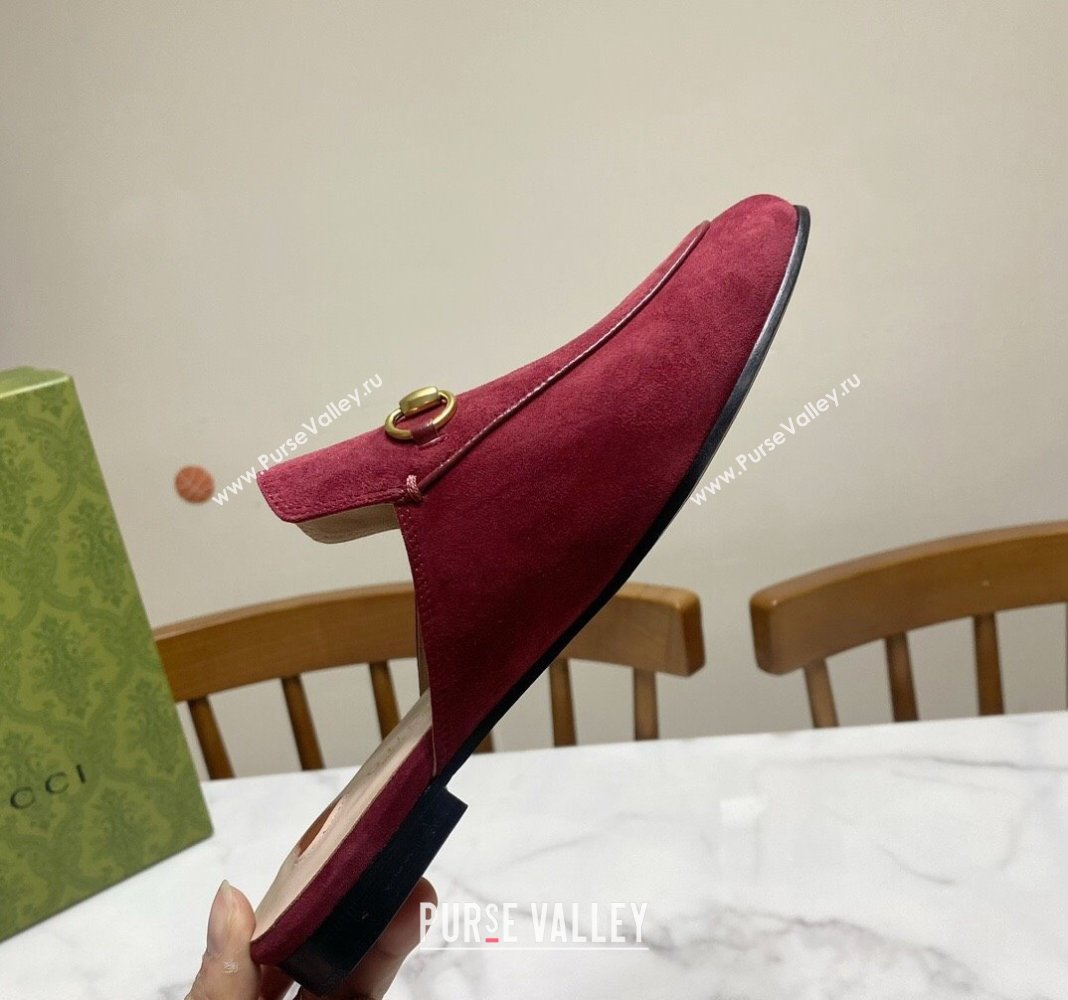 Gucci Princetown Suede Flat Slippers Burgundy 2025 557730 (SS-250423135)