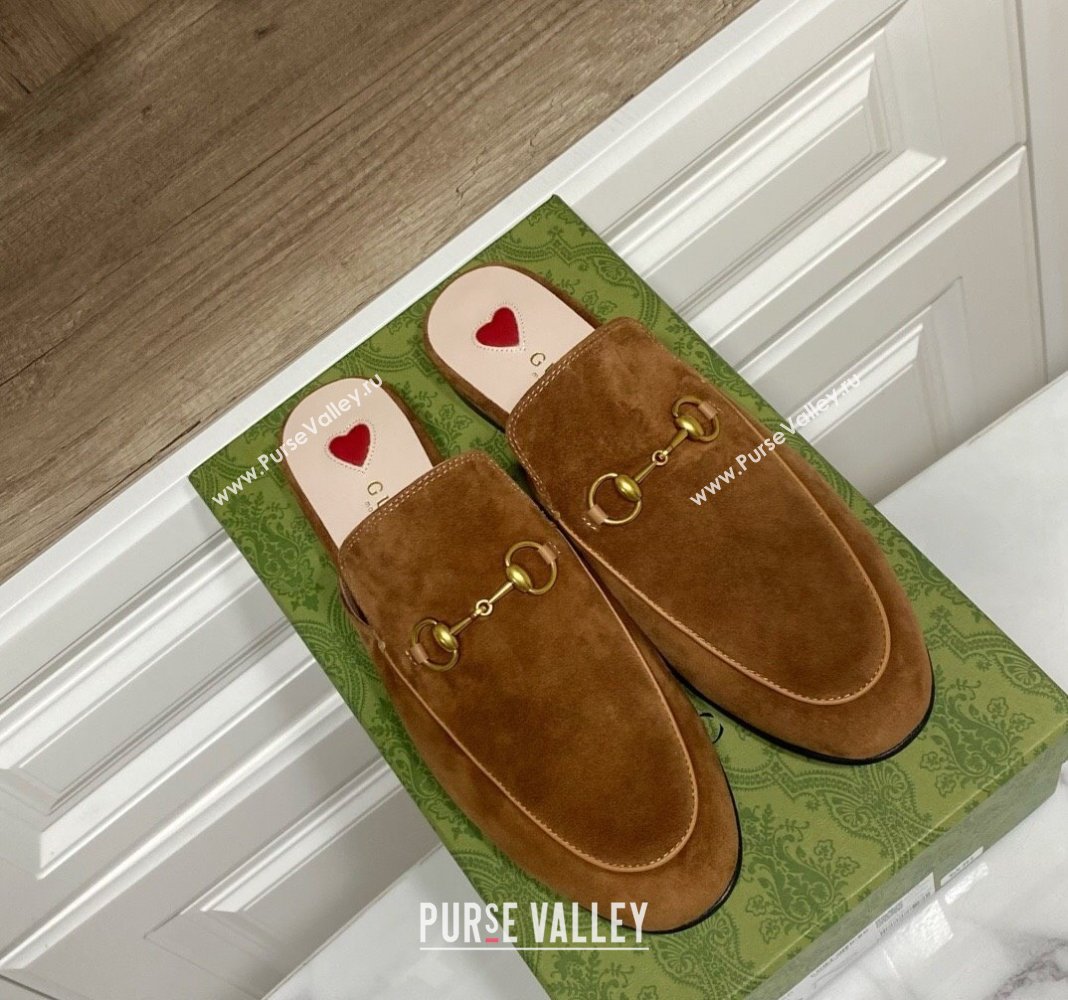 Gucci Princetown Suede Flat Slippers Brown2 2025 557730 (SS-250423137)