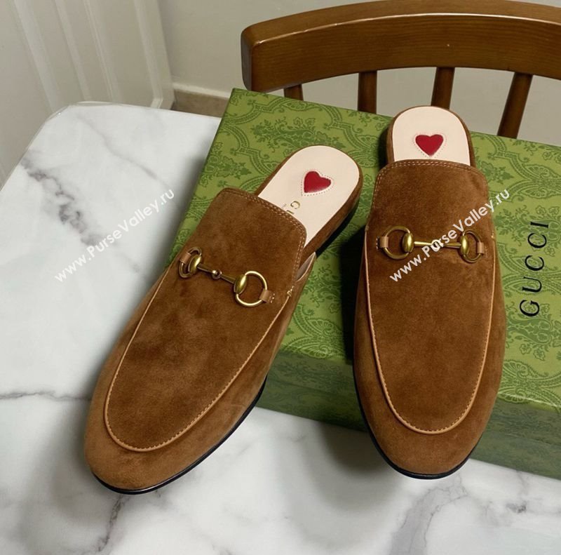 Gucci Princetown Suede Flat Slippers Brown2 2025 557730 (SS-250423137)