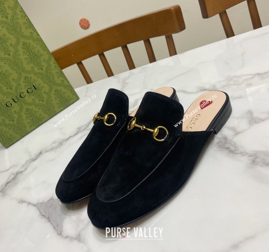 Gucci Princetown Suede Flat Slippers Black 2025 557730 (SS-250423138)