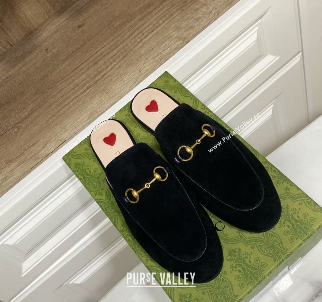 Gucci Princetown Suede Flat Slippers Black 2025 557730 (SS-250423138)