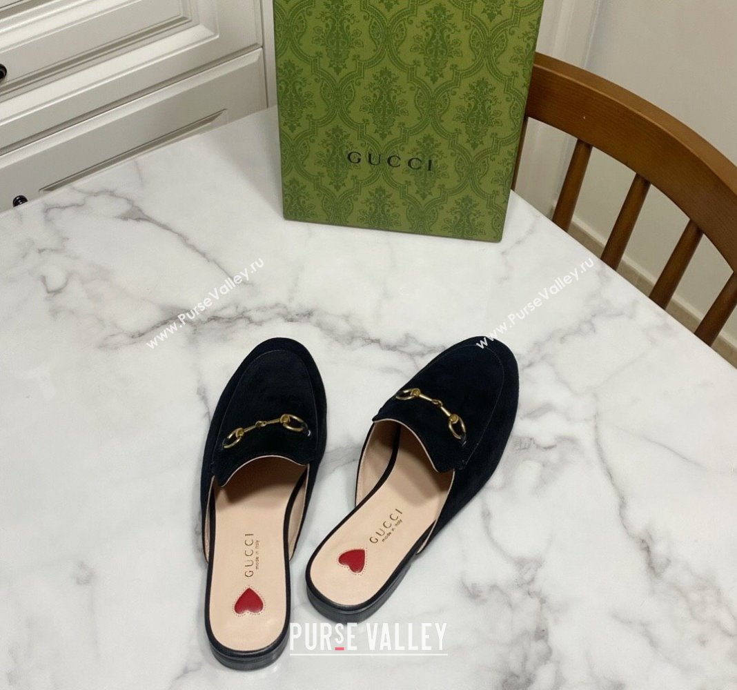 Gucci Princetown Suede Flat Slippers Black 2025 557730 (SS-250423138)