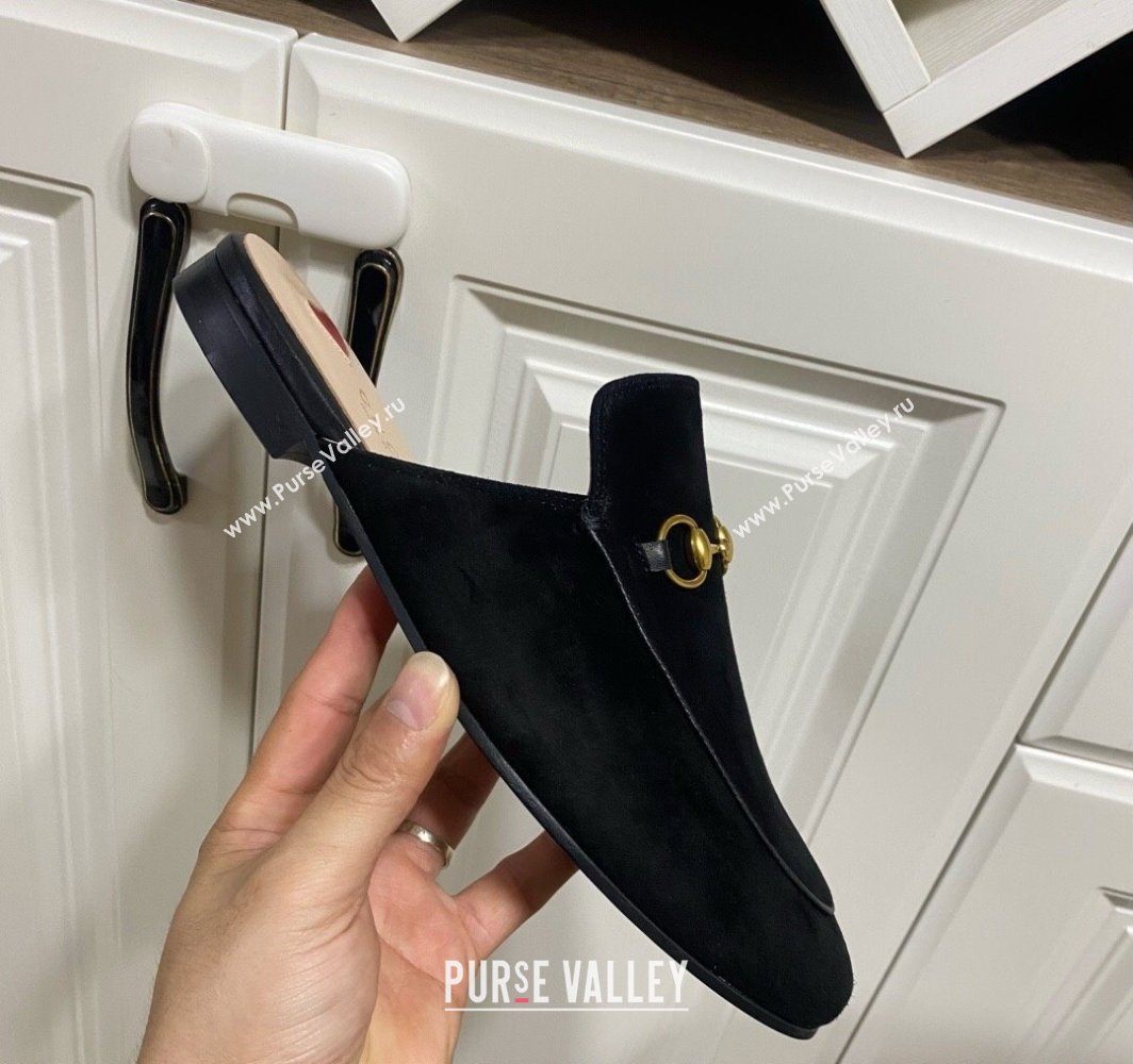 Gucci Princetown Suede Flat Slippers Black 2025 557730 (SS-250423138)