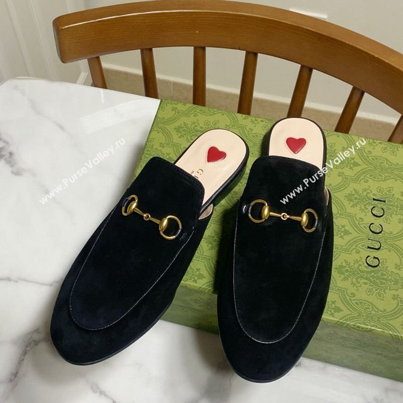 Gucci Princetown Suede Flat Slippers Black 2025 557730 (SS-250423138)