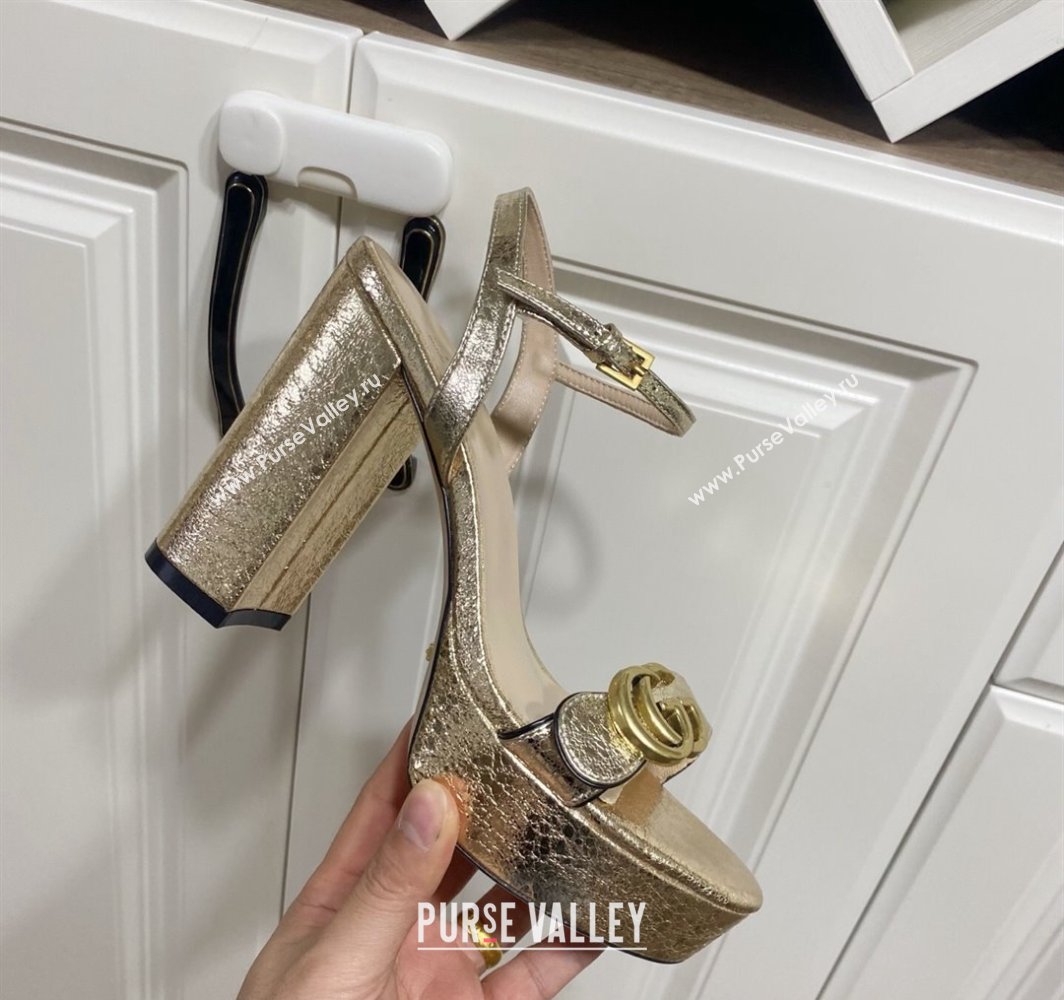 Gucci Leather Wave Platform Sandals 12cm Gold 2025 GG042304 (SS-250423118)
