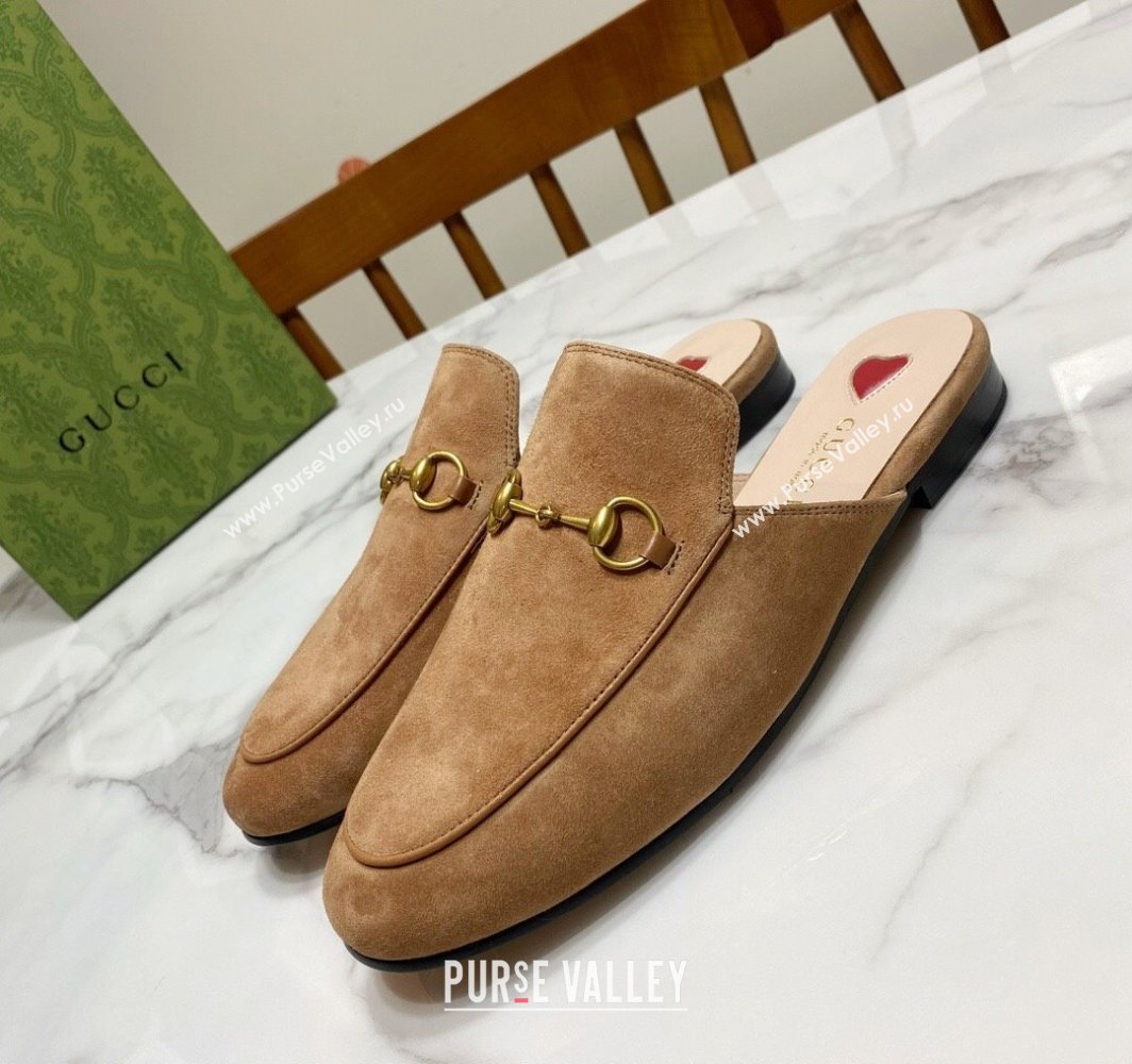 Gucci Princetown Suede Flat Slippers Light Brown 2025 557730 (SS-250423139)