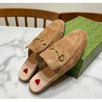 Gucci Princetown Suede Flat Slippers Light Brown 2025 557730 (SS-250423139)