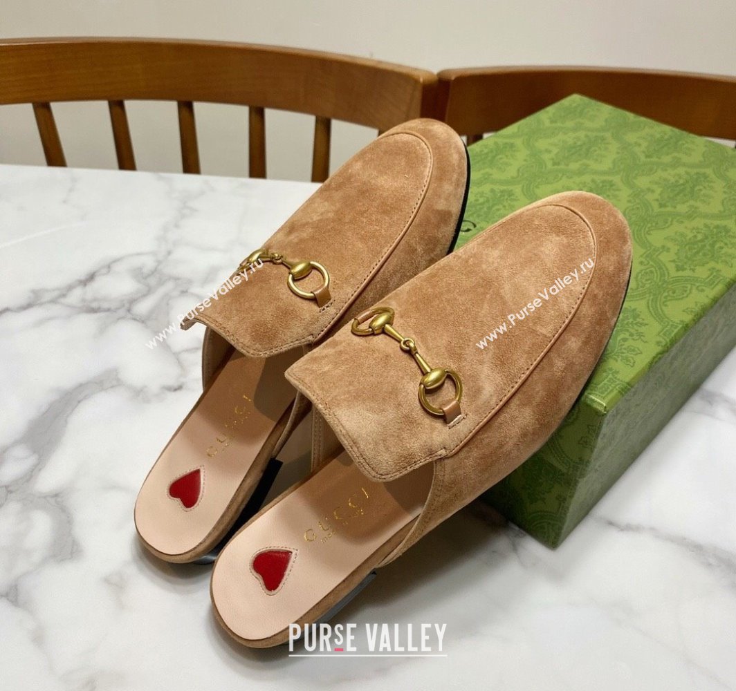 Gucci Princetown Suede Flat Slippers Light Brown 2025 557730 (SS-250423139)