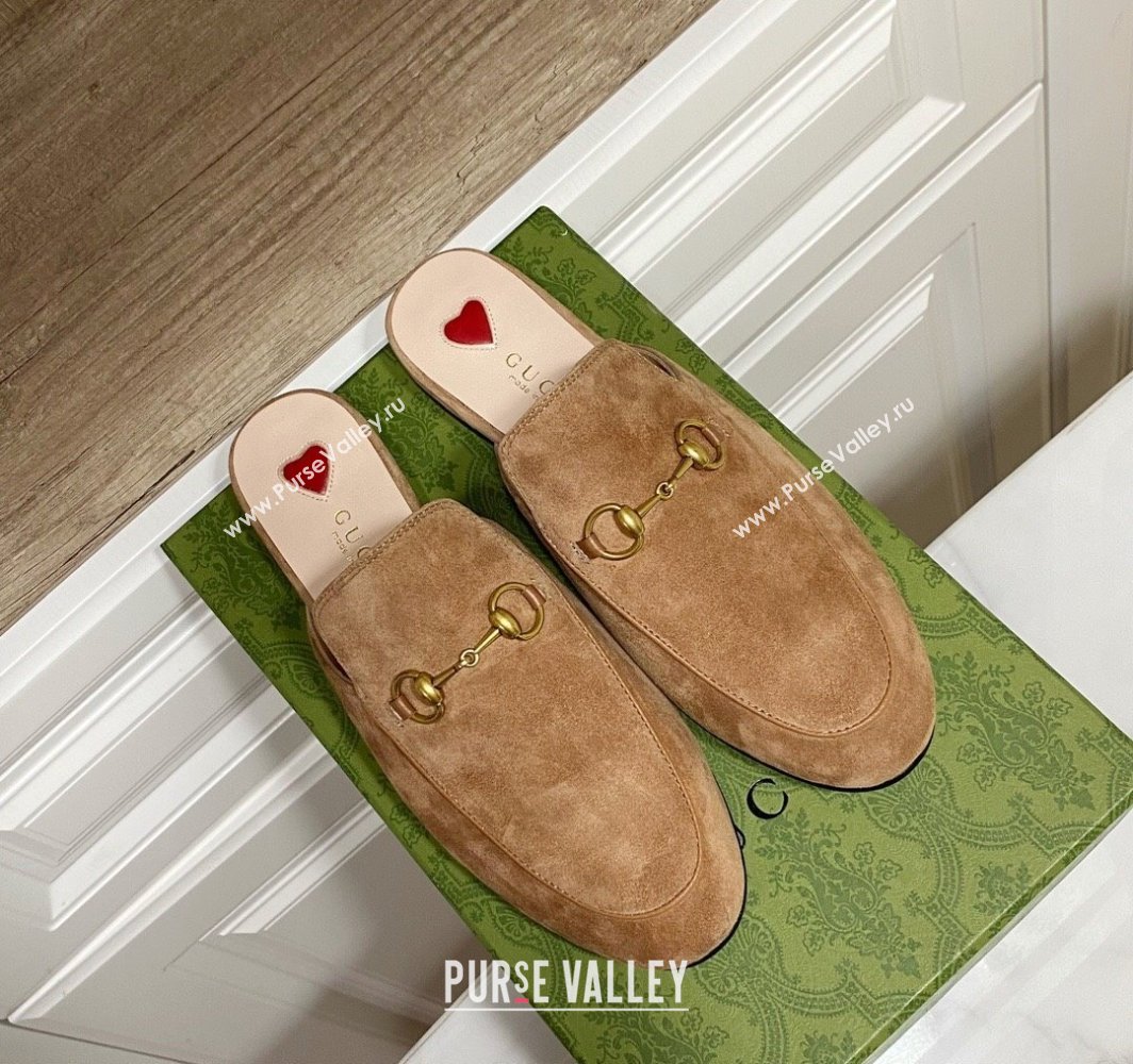 Gucci Princetown Suede Flat Slippers Light Brown 2025 557730 (SS-250423139)