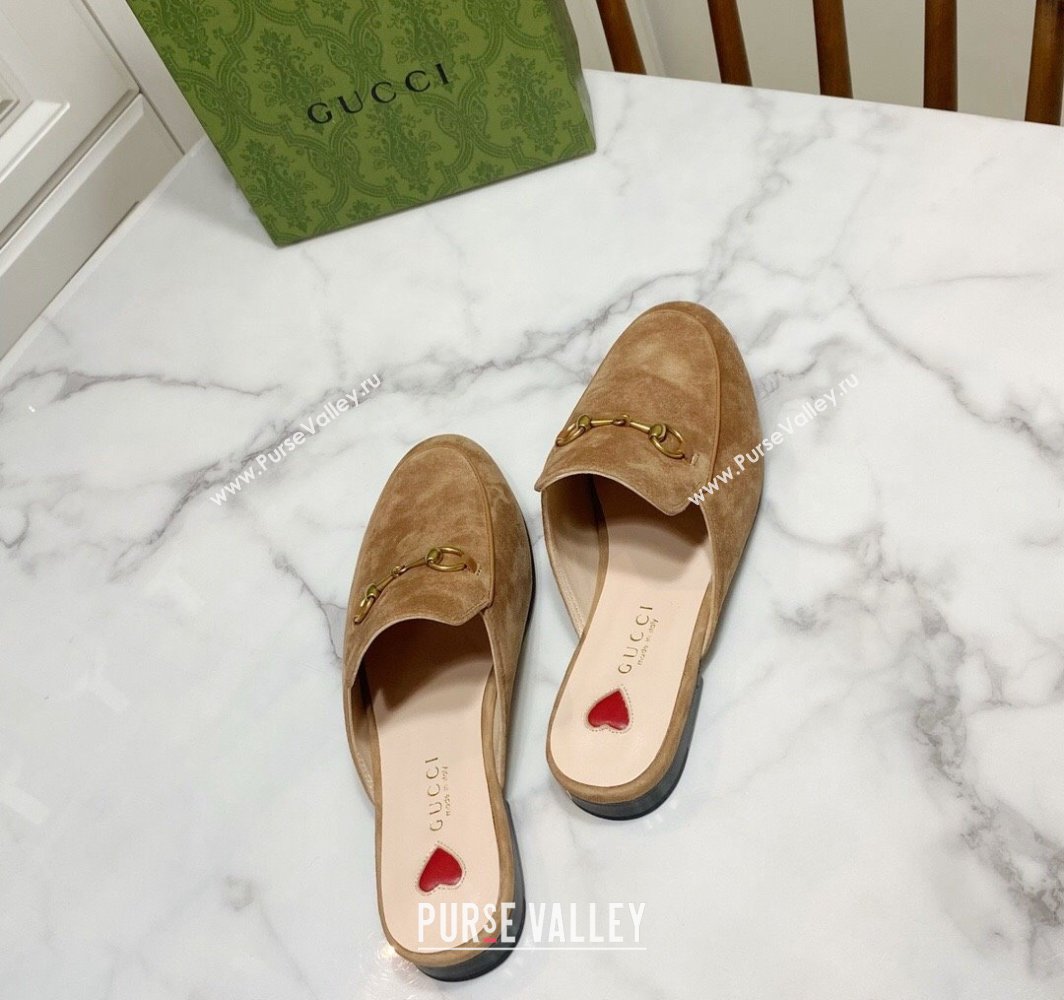 Gucci Princetown Suede Flat Slippers Light Brown 2025 557730 (SS-250423139)