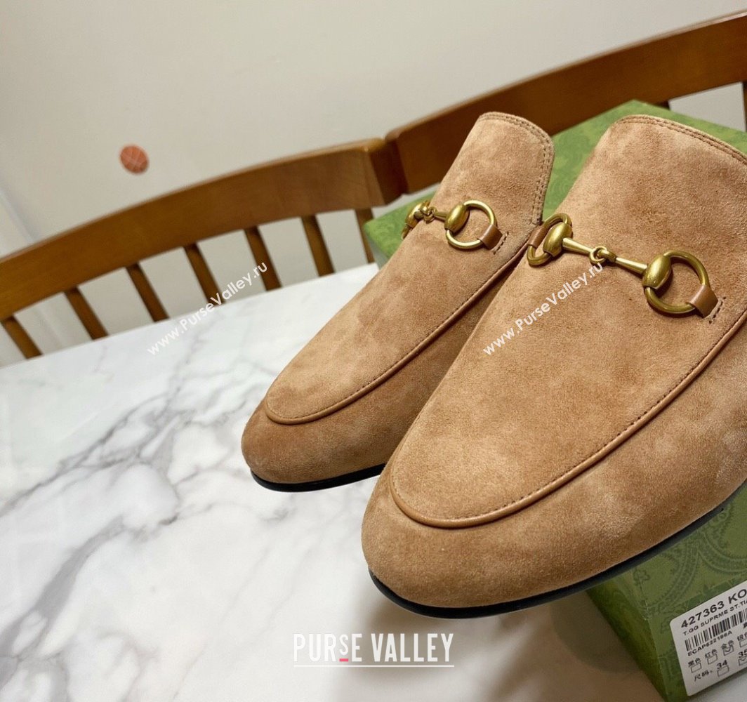Gucci Princetown Suede Flat Slippers Light Brown 2025 557730 (SS-250423139)