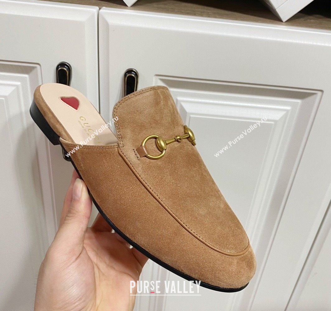 Gucci Princetown Suede Flat Slippers Light Brown 2025 557730 (SS-250423139)