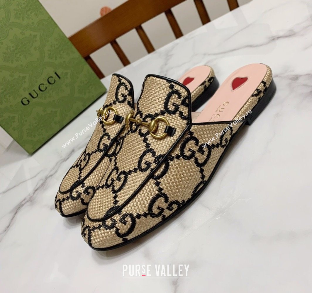 Gucci Princetown Jumbo GG Canvas Flat Slippers Beige/Black 2025 557730 (SS-250423140)