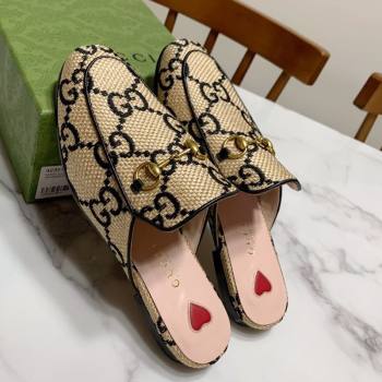 Gucci Princetown Jumbo GG Canvas Flat Slippers Beige/Black 2025 557730 (SS-250423140)