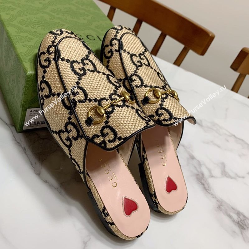 Gucci Princetown Jumbo GG Canvas Flat Slippers Beige/Black 2025 557730 (SS-250423140)