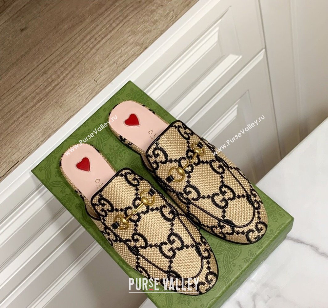 Gucci Princetown Jumbo GG Canvas Flat Slippers Beige/Black 2025 557730 (SS-250423140)